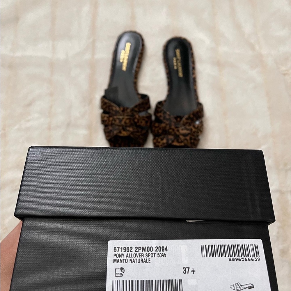 Saint Laurent Leopard-Print Knotted Slide Sandals - Brown/Black - Picture 3 of 9